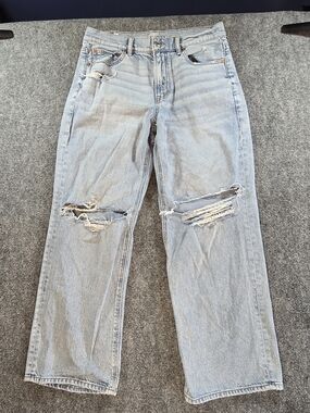 American Eagle Wide Leg Jeans Womens 6 Light Wash Distressed High Rise Denim